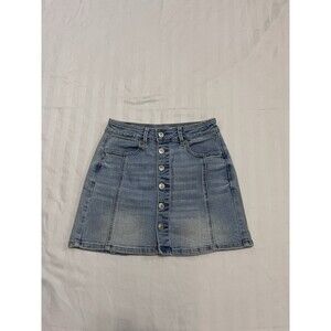 American Eagle Womens 0 Hi Rise Jean A Line Skirt Denim 6 Button Super Stretch